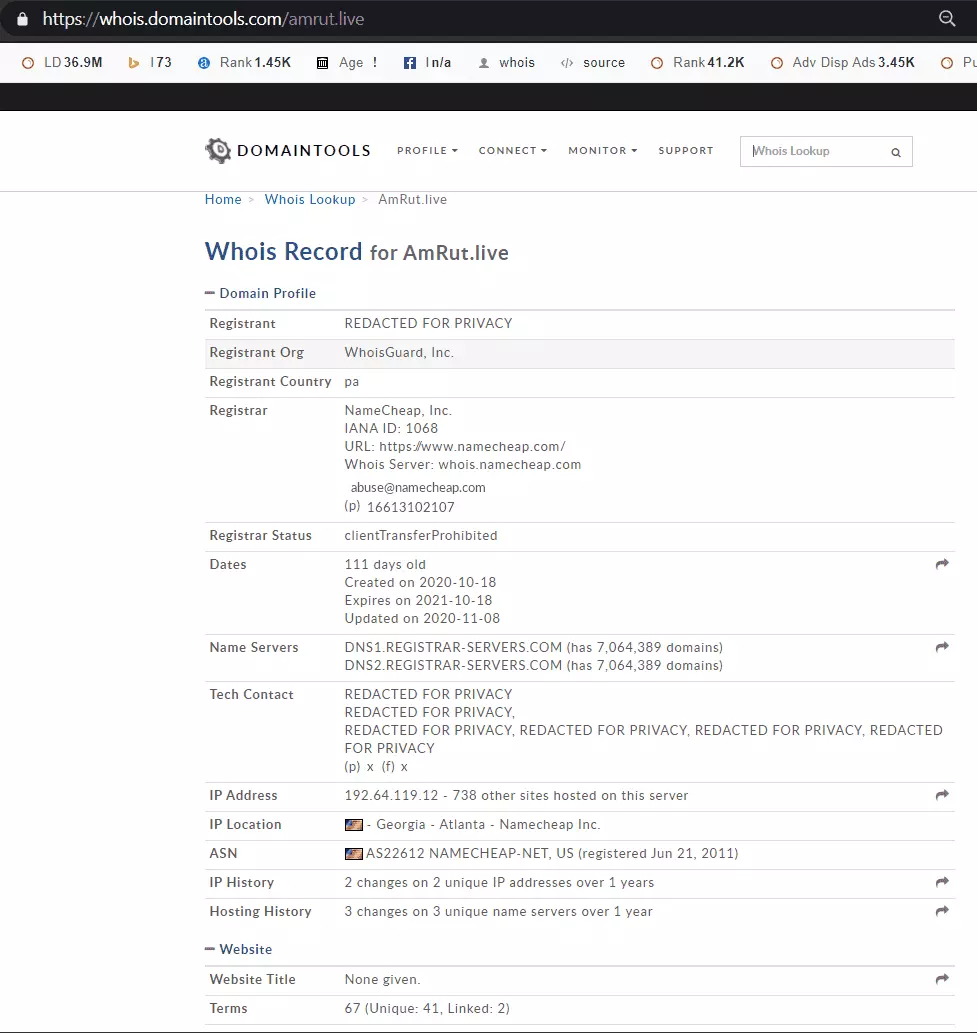 whois details on amrut.live
